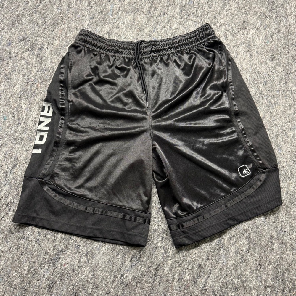 AND1 Mens Basketball Shorts Black Satin Mesh Athletic Gym Large ANM201SH00